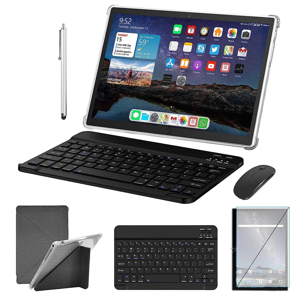 ATOUCH 10.1 Inch Android 12.0 Tablet HD Screen Dual SIM Card Dual Standby 6GB RAM 256GB ROM Tablet PC With Keyboard X19 Pro