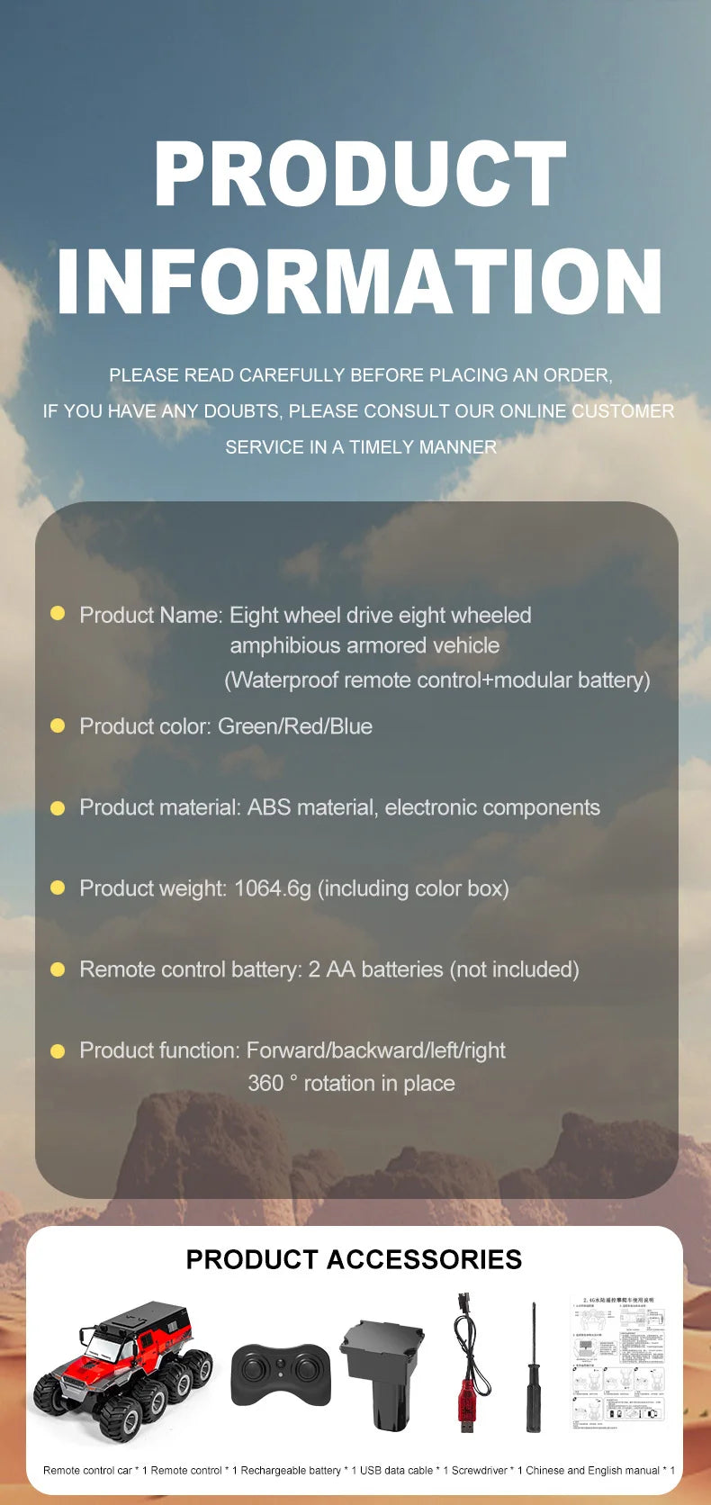 JJRC 8x8 2.4G Remote Control Car 8wd Off-road Amphibious Stunt Vehicle 8-Wheel Speed Racing Truck Waterproof Crawler Toys