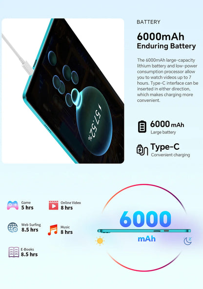 Teclast P30 Tablet  Allwinner  1.6GHz/ 4GBRAM/64GB ROM/10.1inch 1280×800iPS/WIFI/6000mAh/Type-C/5MP+2MP Camera/Android 14)