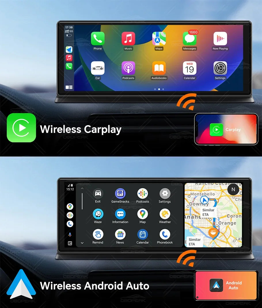 Dash Cam 5K Front Rear Car Camera Wireless CarPlay & Android Auto  WiFi GPS 11.3" Touch Screen GPS Navigation Night Vision DVR