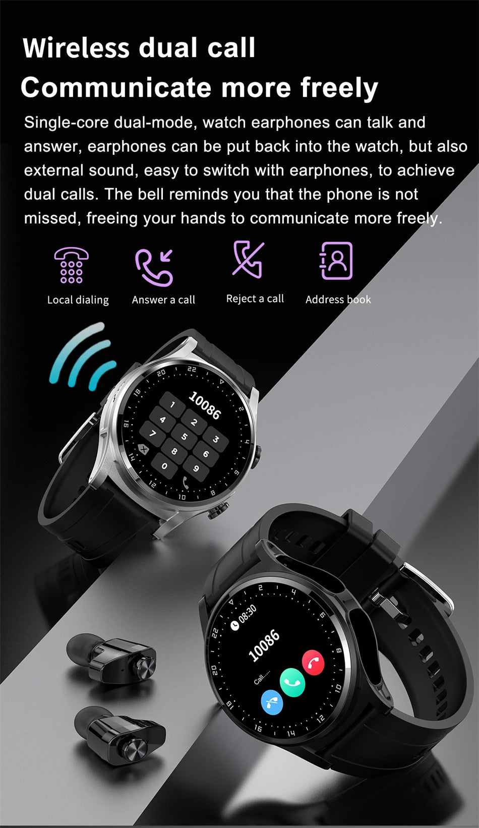 LIGE 2 in 1 Smartwatch Men 400mAh Battery Bluetooth Call With TWS Headset NFC Music Control 100+ Sport Mode Waterproof Watch Man
