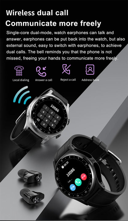 LIGE 2 in 1 Smartwatch Men 400mAh Battery Bluetooth Call With TWS Headset NFC Music Control 100+ Sport Mode Waterproof Watch Man