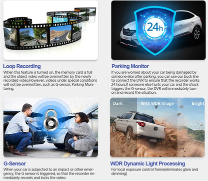Dash Cam 4K HD Ultra Wide Angle Loop Recording Dash Cam Built-in WiFi Optional Dual Lens 24 Hours Parking Monitoring