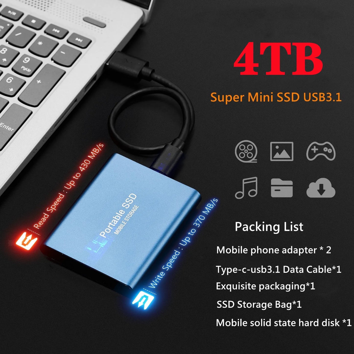 SSD High Speed Mobile Solid State Drive 16TB 8TB 2TB USB3.1 Portable Mobile Hard Drive