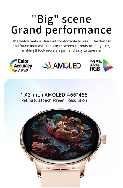 2025 New Ultra Slim AMOLED Smart Watch Women Screen Always Display Time Heart Rate BT Calling High-end Fashion Smartwatch IOS