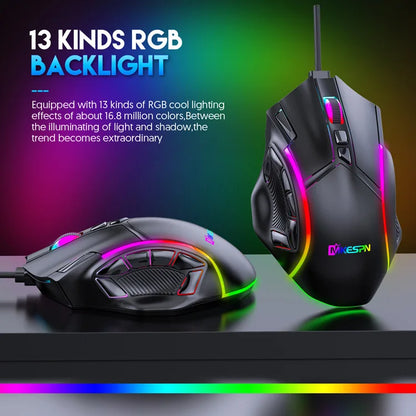 Macro Definition Wired Rgb Gaming Mouse  Full Speed 12800dpi 12 Keys Computer Accessories