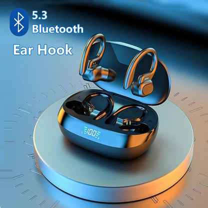 Ear Hook Wireless Sport Headphones 50H Open-Ear Bluetooth Earphones with LED Display Noise Reduction for Running Cycling