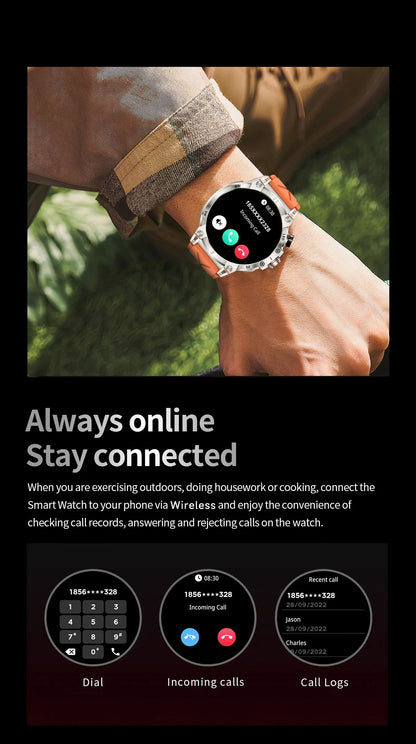 New Military Smart Watch Men 760mAh Large Battery LED Flashlight Compass 1.8"HD Screen Heart rate Waterproof BT Call Smartwatch