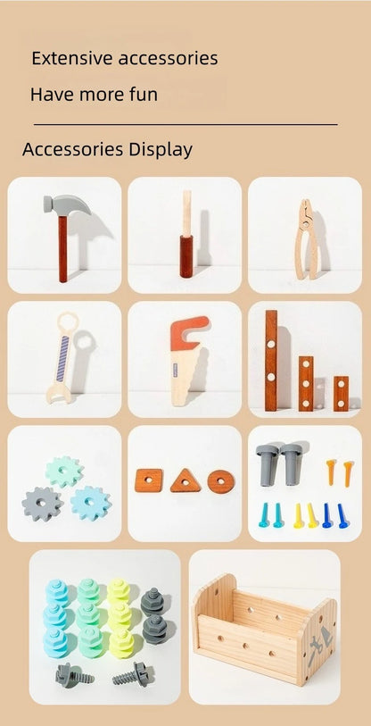 Wooden Tool Toy Set Includes a variety of tools like hammers and wrenches Kids can pretend to be little craftsmen and have a bla