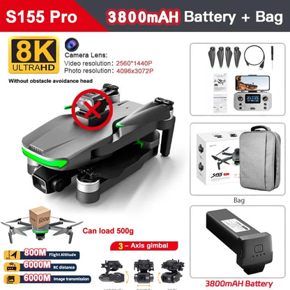 AE86 PRO MAX/S155 GPS Drone Professional 8K 3-axis PTZ Aerial Obstacle-Avoiding Brushless Motor 5G WIFI RC Quadcopter Toys