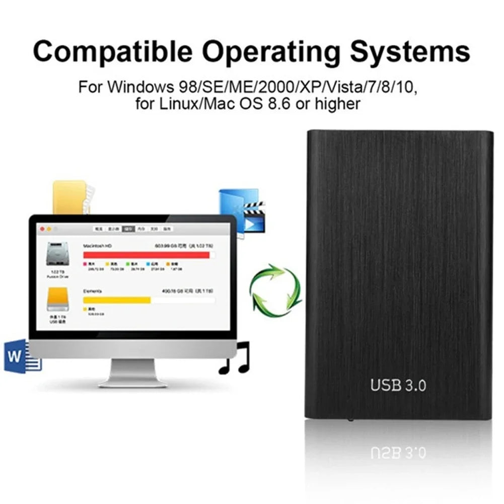 2.5 Inch Portable Hard Drive USB 3.0 External Hard Drive 1TB Metal External Hard Disk Plug and Play for Macbook Tablet Computer