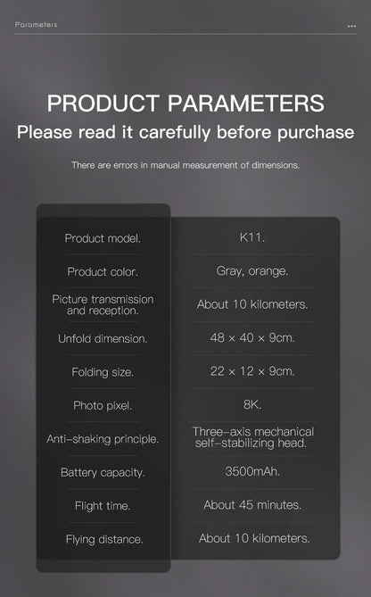 K11 Tubro Professional Drone With 8K Camera 3-Axis Gimbal Obstacle Avoidance Touch Screen FPV Drone Brushless GPS RC Quadcopter