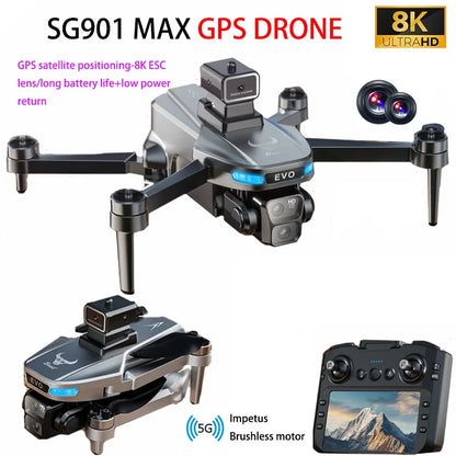 SG901MAX GPS Drone 8K Professional HD Dual Camera 5G WIFI With Screen 360°Obstacle Avoidance Brushless Foldable Quadcopter Drone