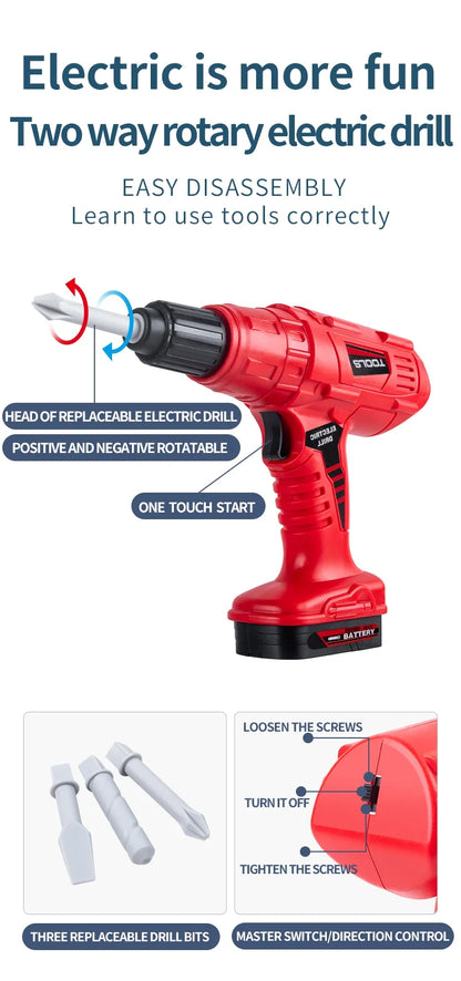 Children's Tool Set with Electric Toy Drill Kids Power Toy Pretend Play Tools Kit for Boys Girls Education Montessori Learning