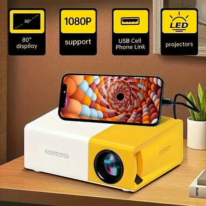Smart Mini Portable Projector, 180° Adjustable Angle, Compatible, USB, Smartphone, TV Box, Laptop-for Movies and Presentations