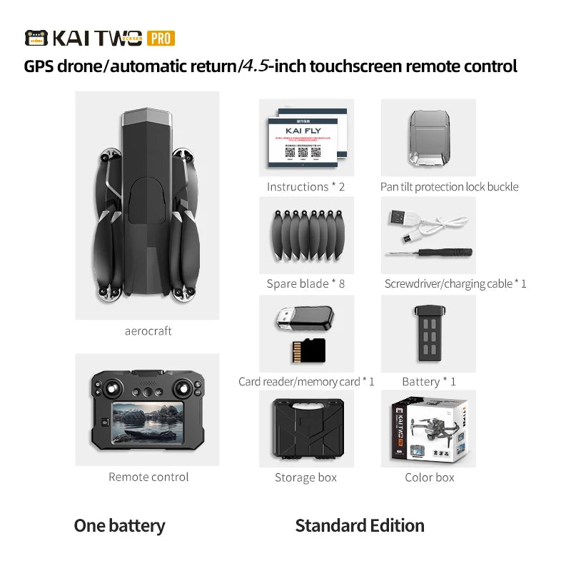 KAI TWO RC Professional Drone 8K HD Dual lens Camera 360°Obstacle avoidance Brushless With screen Three-axis aircraft Drone Toys
