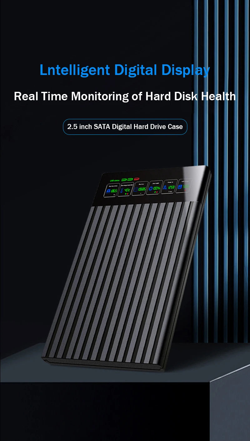 Portable  SATA To Type-C Hard Drive Chassis Intelligent Digital Display Adapter 2.5 Inch 6Gbps External HDD Case for PC Laptop