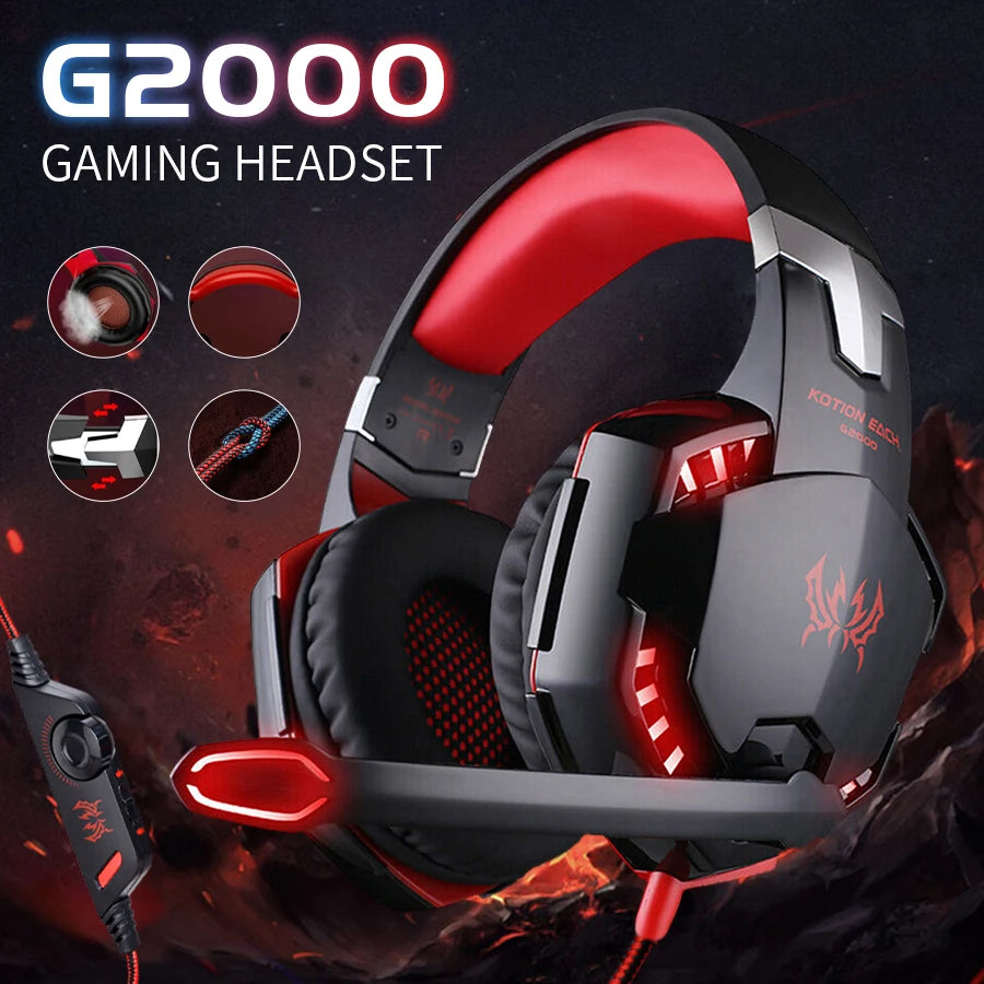 G2000 Gaming Headsets Big Headphones with Light Mic Stereo Earphones Deep Bass for PC Computer Gamer Laptop PS4 New X-BOX