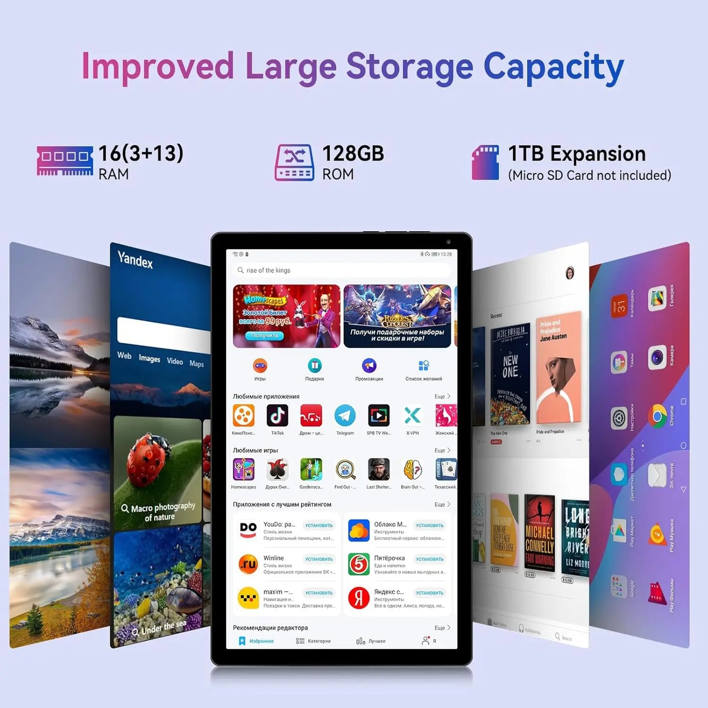 Android 15 Tablet 10.4 Inch Octa-Core Processor 16GB RAM 128GB ROM 1TB TF Card Expand 5G/2.4G WiFi 5MP+8MP Camera Android Tablet