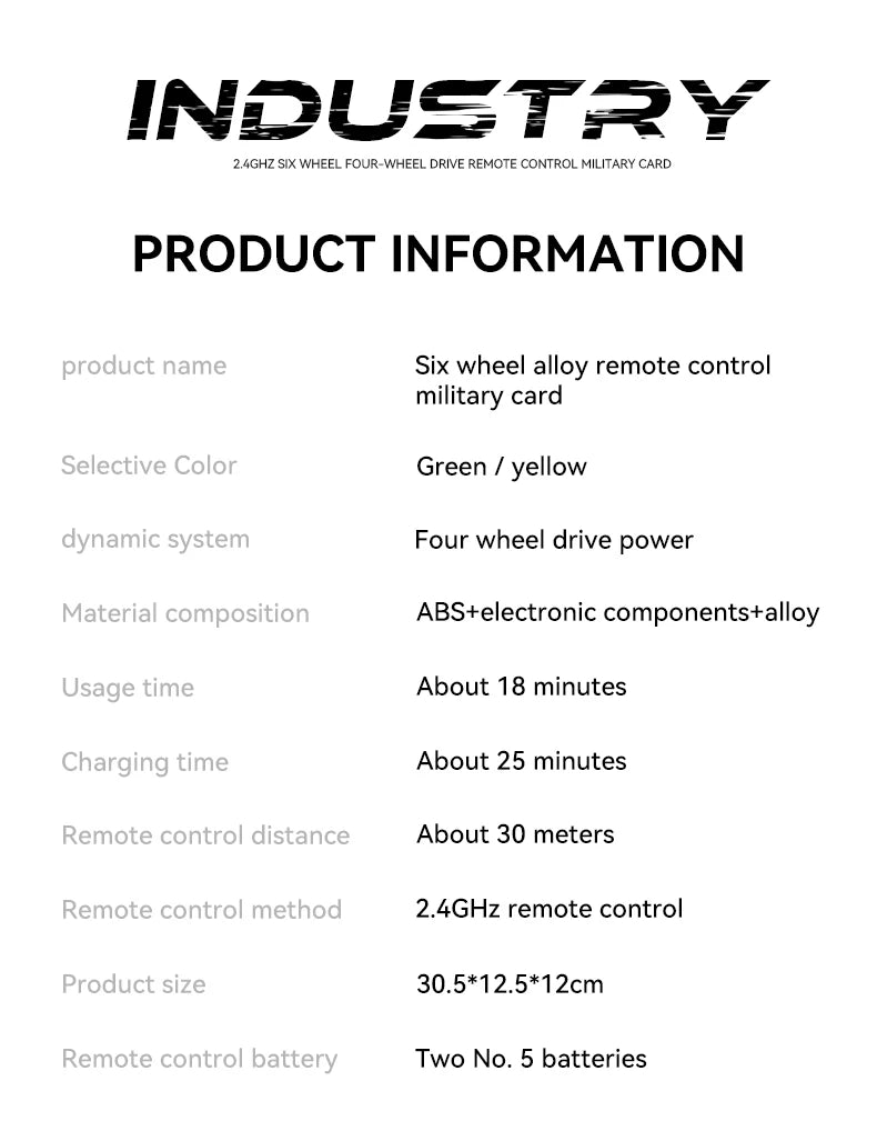 1/16 2.4G Aluminum Alloy RC Truck Six Wheel Military Edition with LED Lights Outdoor Remote Control Cars Toys Gift for Children