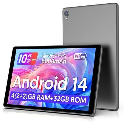 Latest Android 14 Tablet, 10-inch Tablet, Quad-core Processor, 5G WiFi, 4GB ROM + 32GB RAM, 1280*800 Resolution, 8000mAh Battery