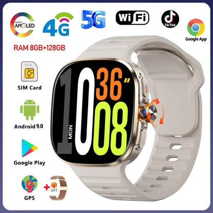 5G/4G Full Network Smart Watch 2.40 inch Big Screen HD Video Call 8GB+128GB RAM 2100mAh Google Play WIFI GPS Sim Card Smartwatch