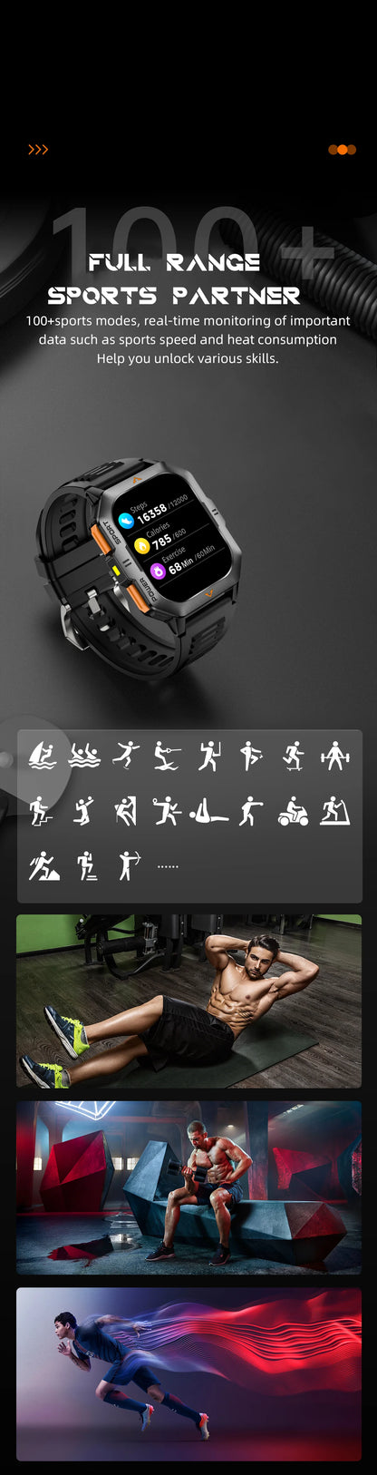 LIGE Outdoor Smart Watch For Men Women‘s Health 2.01’’ HD Screen 430mAh Battery LED Flashlight Waterproof Sports Smartwatches