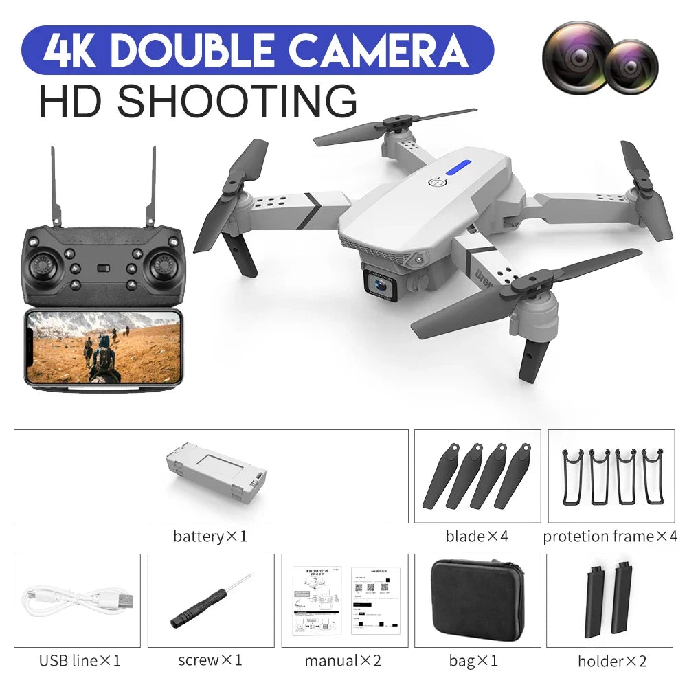 2025 New E88 Pro WIFI FPV Drone - 4K/1080P Dual Camera,Wide-Angle HD, Altitude Hold, Foldable Quadcopter, RC Helicopter Toy Gift
