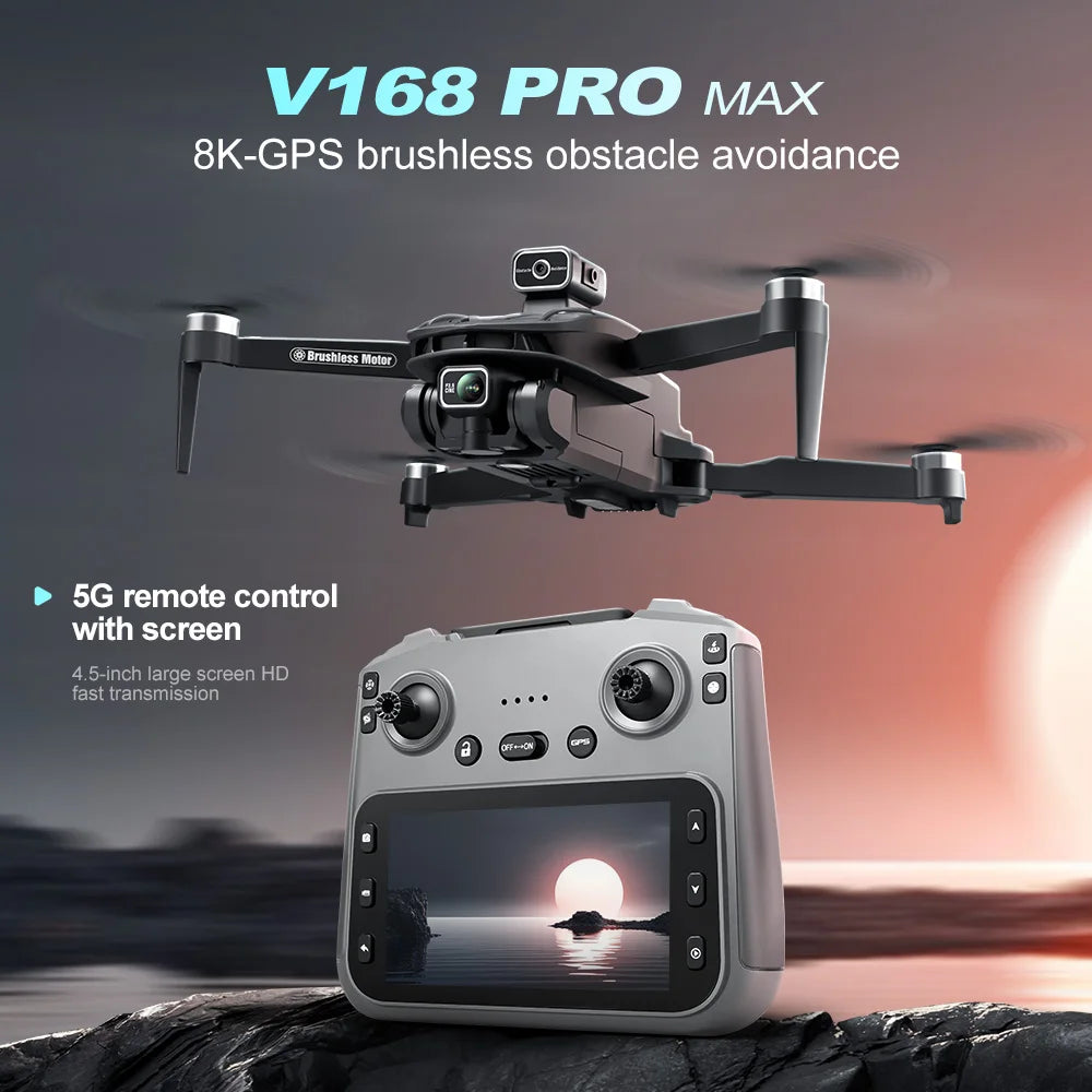 2025 V168 MAX GPS Drone Professional 8K Camera Aerial FPV Brush Avoiding Obstacle with Large Screen Remote Control Folding Dron
