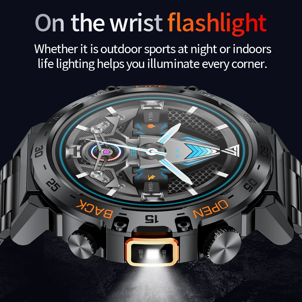 LIGE 2024 Smart Watch Men 360*360 AMOLED HD Screen Waterproof Sport Fitness Watches Flashlight New Men Smartwatch For Andrio IOS
