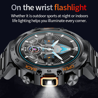 LIGE 2024 Smart Watch Men 360*360 AMOLED HD Screen Waterproof Sport Fitness Watches Flashlight New Men Smartwatch For Andrio IOS