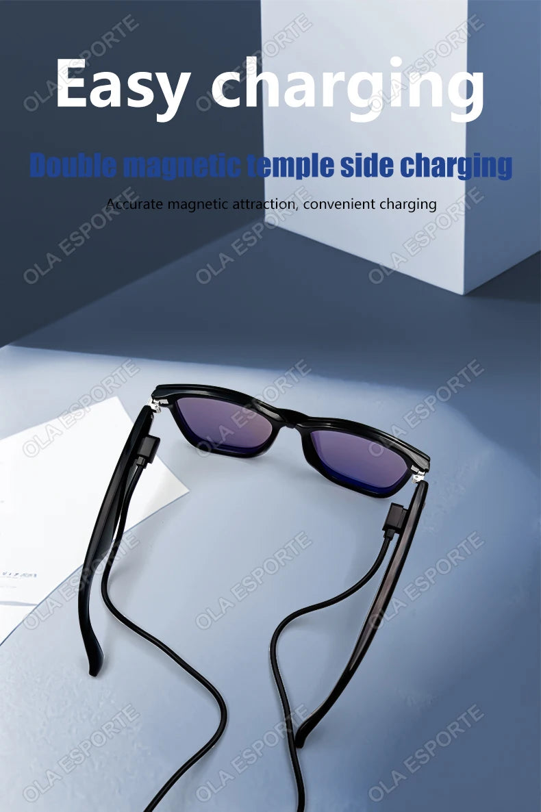 Hot GS05 Smart Glasses For Men 2 in 1 UV Protection Portable Polarized Anti-blue light Black Frame White Lenses Music Sunglasses