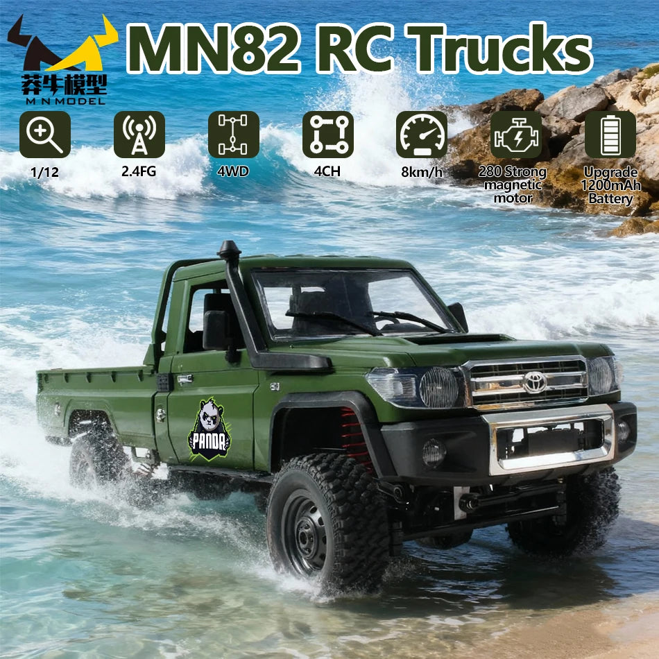 MN MODEL 1:12 4WD RC Panda Off-road Diving Car Adventure Terrain Vehicle Wading Rock Crawler Climbing Gun Truck Toy for Adult