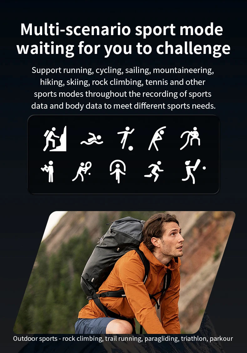 LIGE Smart Watch LED Flashlight Men Waterproof Watches 2.01-inch HD Screen Health Bracelet Military Outdoor Sport Smartwatch Man