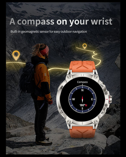 New Military Smart Watch Men 760mAh Large Battery LED Flashlight Compass 1.8"HD Screen Heart rate Waterproof BT Call Smartwatch