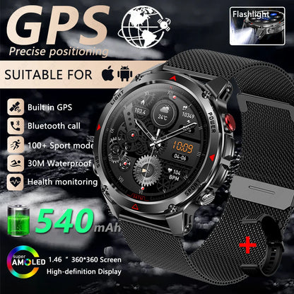 Built-in GPS Positioning Smart Watch Men 1.46 Inch HD Screen Compass 100+ Sport Mode 30M Waterproof Bluetooth Call Smartwatch