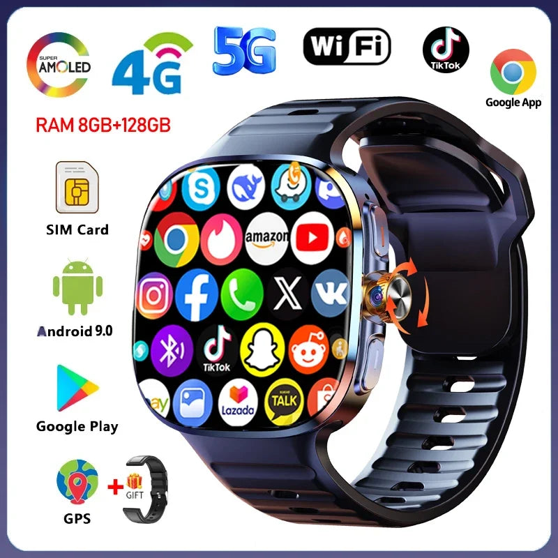5G/4G Full Network Smart Watch 2.40 inch Big Screen HD Video Call 8GB+128GB RAM 2100mAh Google Play WIFI GPS Sim Card Smartwatch