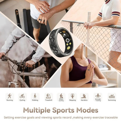 Smart Ring - Fitness Tracker with Sleep Monitor, Pedometer & 20+ Exercise Modes, IP68 Waterproof, Stainless Steel Retro-Fashion