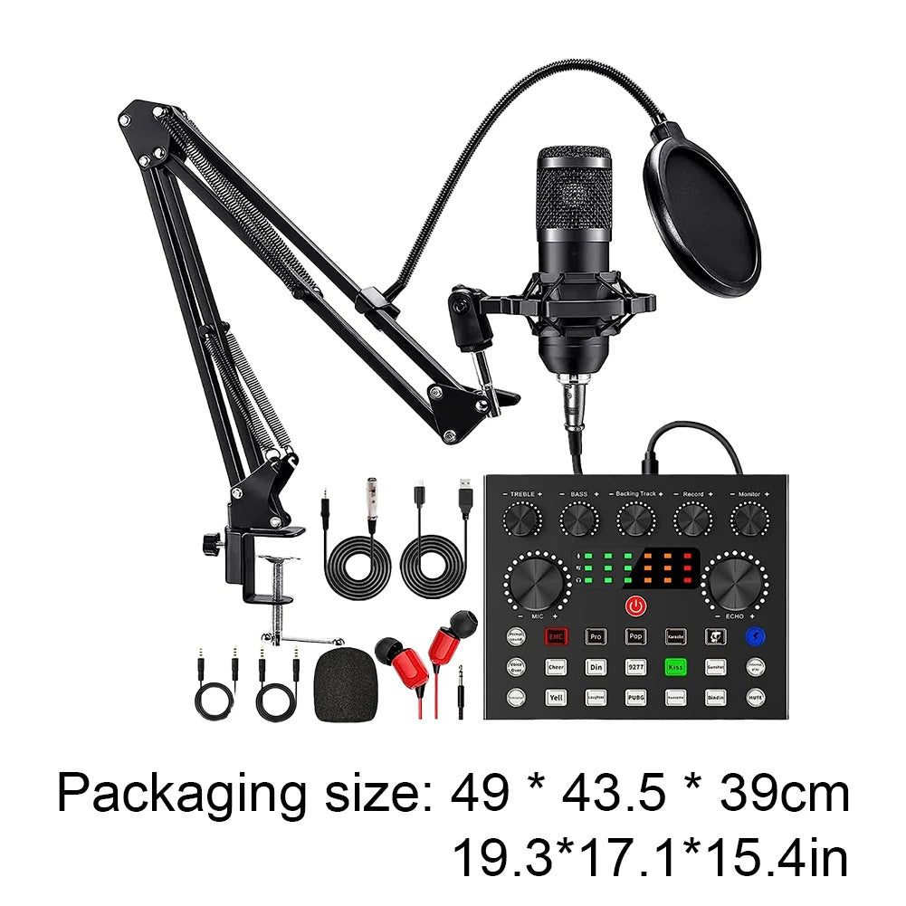 Podcast Equipment Bundle with BM800 Microphone and V8 Sound Card Metal Shock Mount Perfect for Podcasting Gaming Music Recording