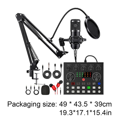 Podcast Equipment Bundle with BM800 Microphone and V8 Sound Card Metal Shock Mount Perfect for Podcasting Gaming Music Recording