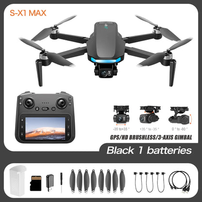 S-X1 GPS Drone 4K Professional HD Dual Camera 5G WIFI Brushless FPV Quadcopter Foldable 3-axis Gimbal Aerial Photography RC Dron