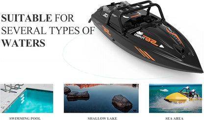 Remote Control Off-Road Boat Model Eddy Current Jet high-Speed Remote Control Speedboat 15-20km/hH156 with Lights Off-Road Speed