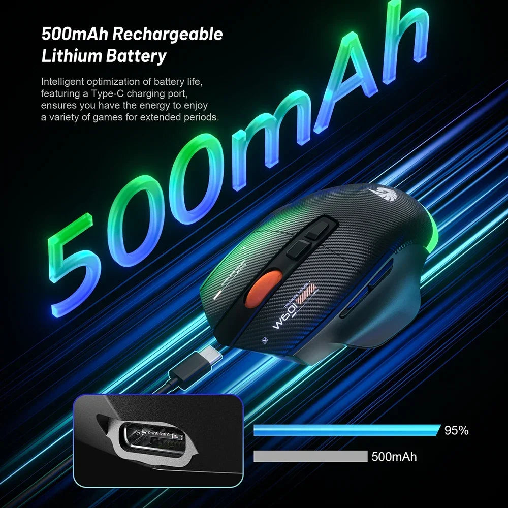 Wireless Game Mouse 12800DPI 1000Hz BT/2.4G/Wired 7 Buttons Macro Mouse for E-sports Ergonomic Design RGB Backlit