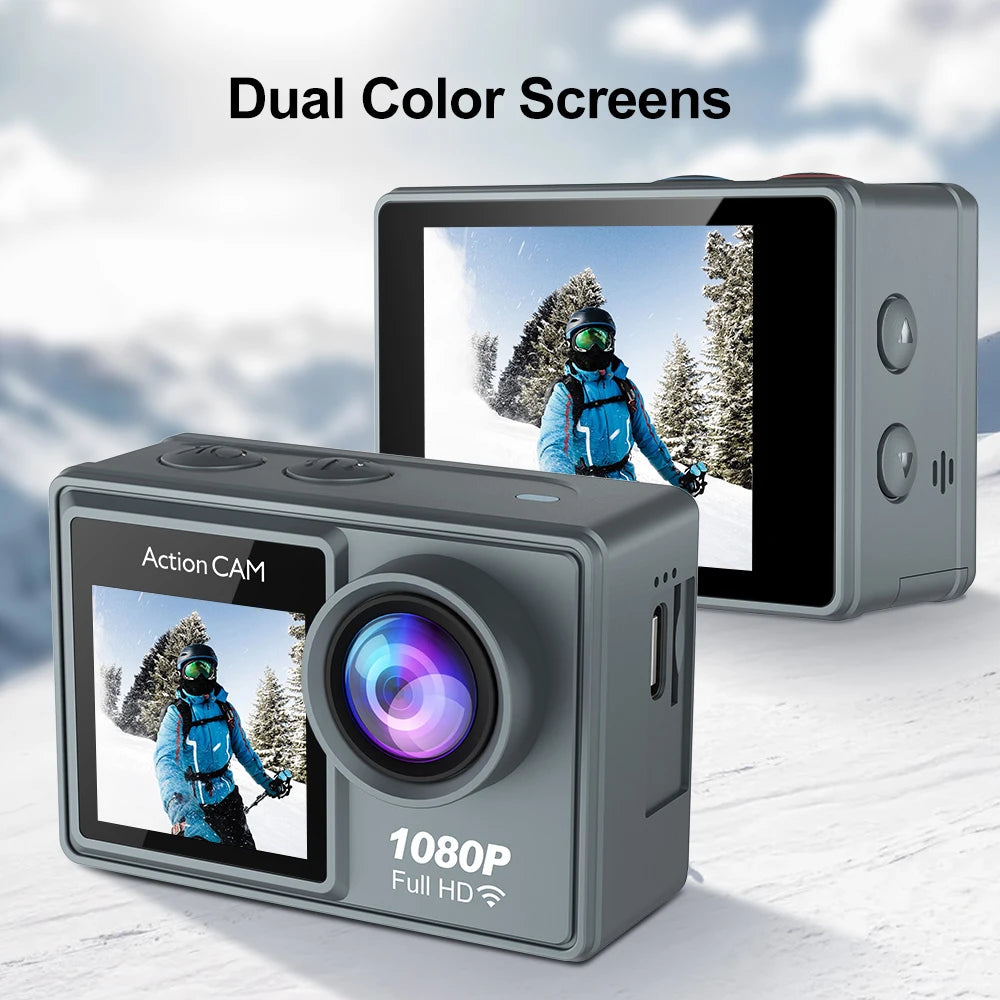 Action Camera Full HD 1080P 12MP Waterproof 30M Underwater Dual Screen With WiFi Wide Angle Sport Camera With Motion Detection