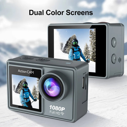Action Camera Full HD 1080P 12MP Waterproof 30M Underwater Dual Screen With WiFi Wide Angle Sport Camera With Motion Detection