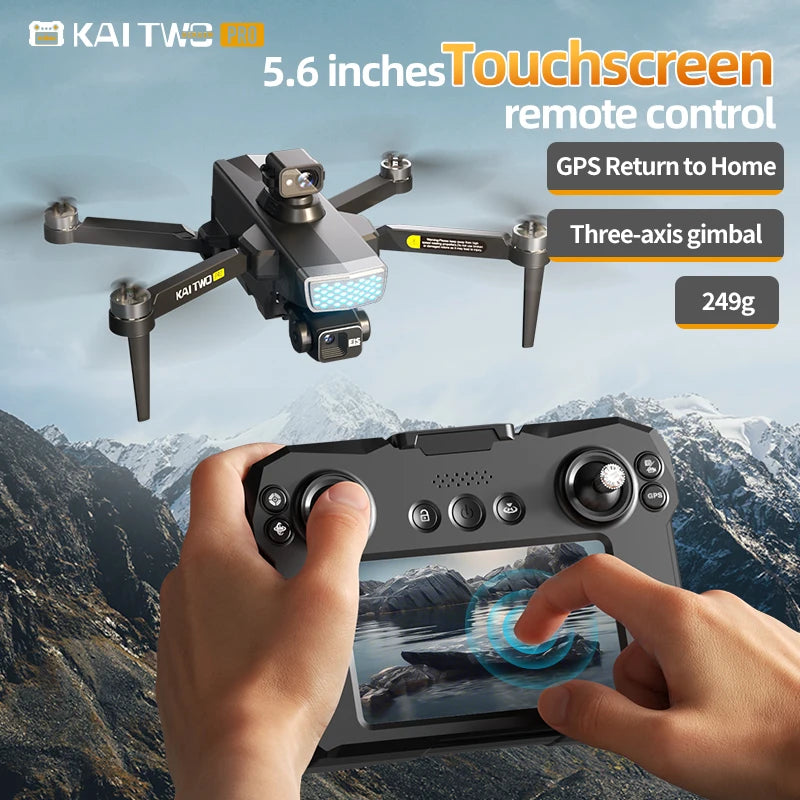 2025 KAITWO three-axis gimbal 5.6-inch touchscreen version with all-round laser obstacle avoidance, GPS optical flow positioning