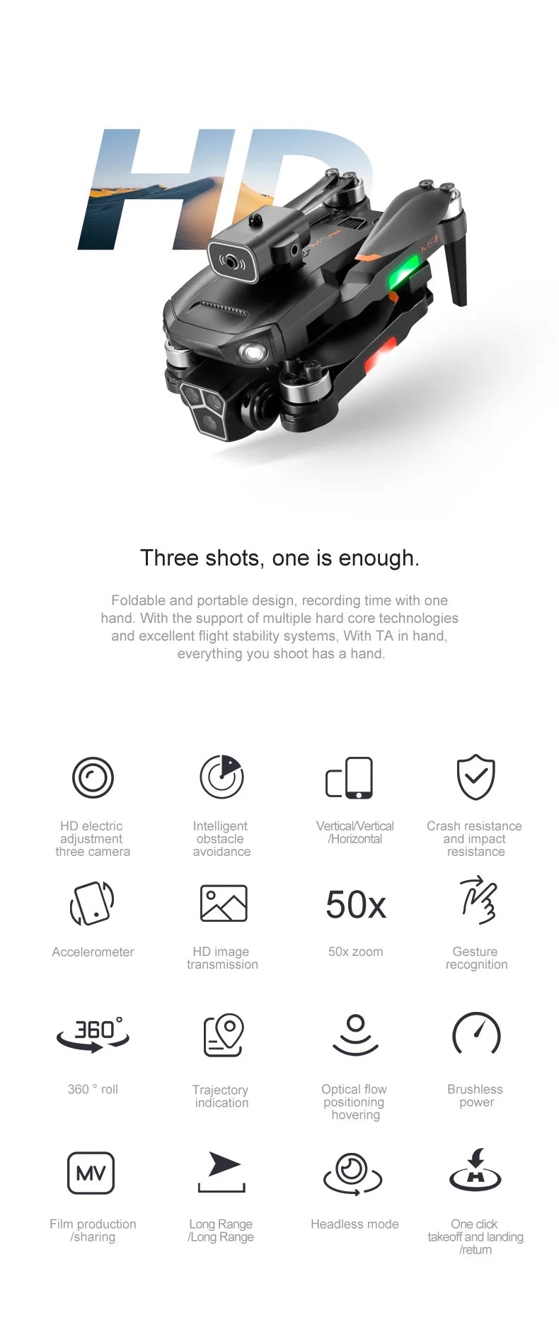 M1S Drone 4K Three Camera Brushless Motor Wide Angle Optical Flow Localization Four-way Obstacle Avoidance RC Quadcopter toys