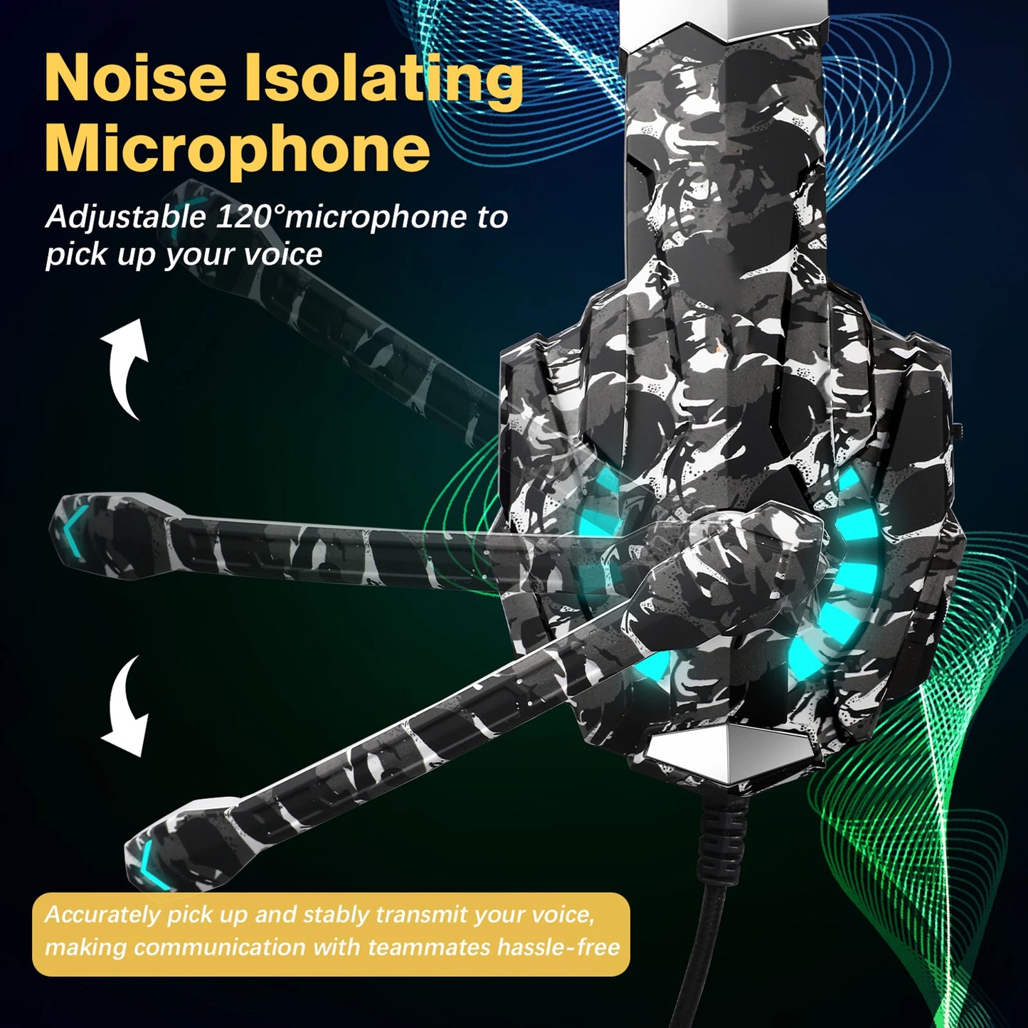 Gaming Headset with Noise-Isolating Microphone, Over Ear Game Headset with LED Lighting, Volume Control, Mute Key for Smartphone