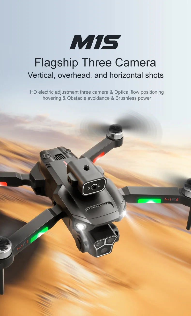 M1S Drone 4K Three Camera Brushless Motor Wide Angle Optical Flow Localization Four-way Obstacle Avoidance RC Quadcopter toys