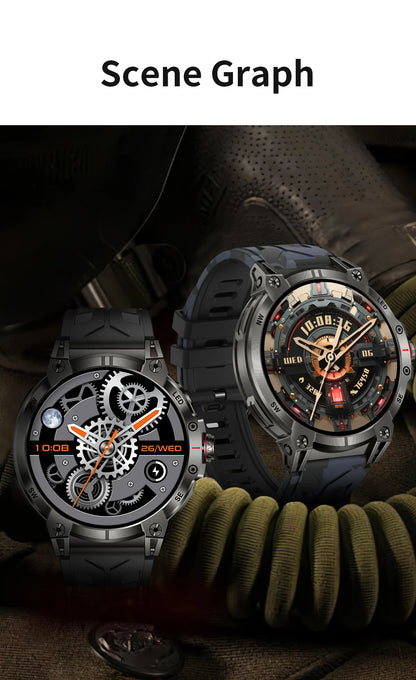 New Military Smart Watch Men 760mAh Large Battery LED Flashlight Compass 1.8"HD Screen Heart rate Waterproof BT Call Smartwatch